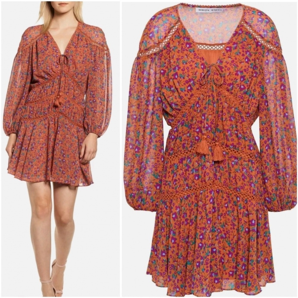 Rebecca Minkoff Floral Tiered Ruffle Dress Size XS
